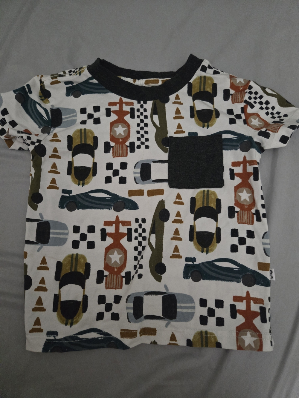 Little Sleepies White Racing Car Pocket Tee with Multi-Color Cars